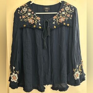Embroidered Navy Blue Women's Top